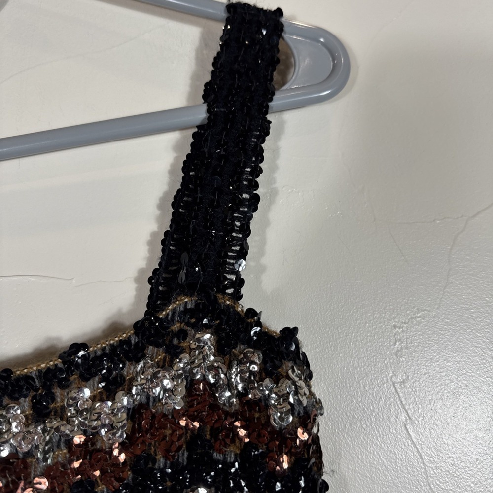 Vintage Y2K Black Brown Crochet Full Sequin Dress Whimsigoth Paper Tag 9/10 - Picture 8 of 14